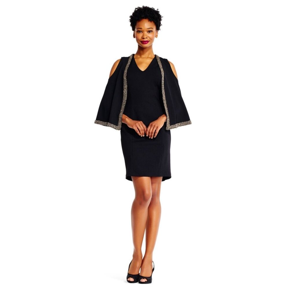 Adrianna Papell Dress 4 M Black w Gold Beading Versatile Special Occasion New
